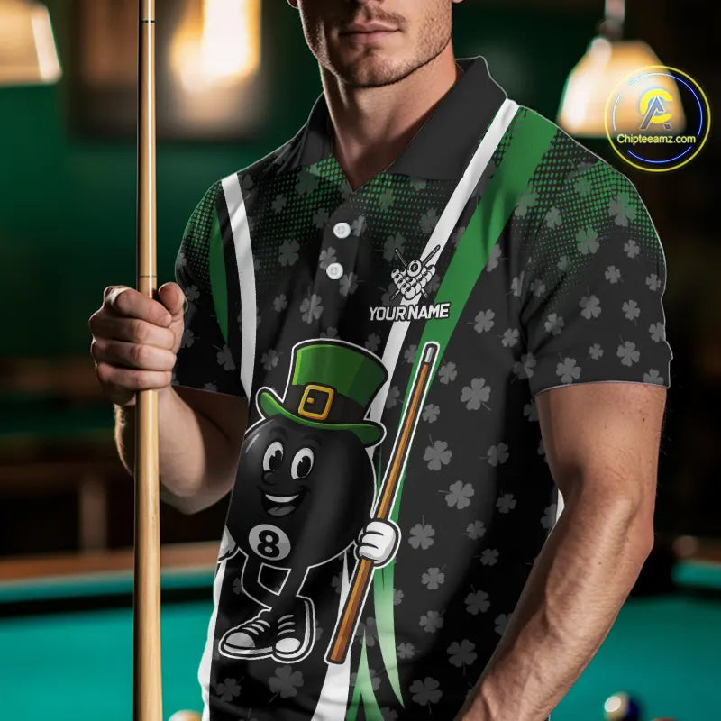 Funny 8 Ball Pool St Patrick Day Billiard Shirt For Men Custom Lucky Billiard Team Jersey TDM5699