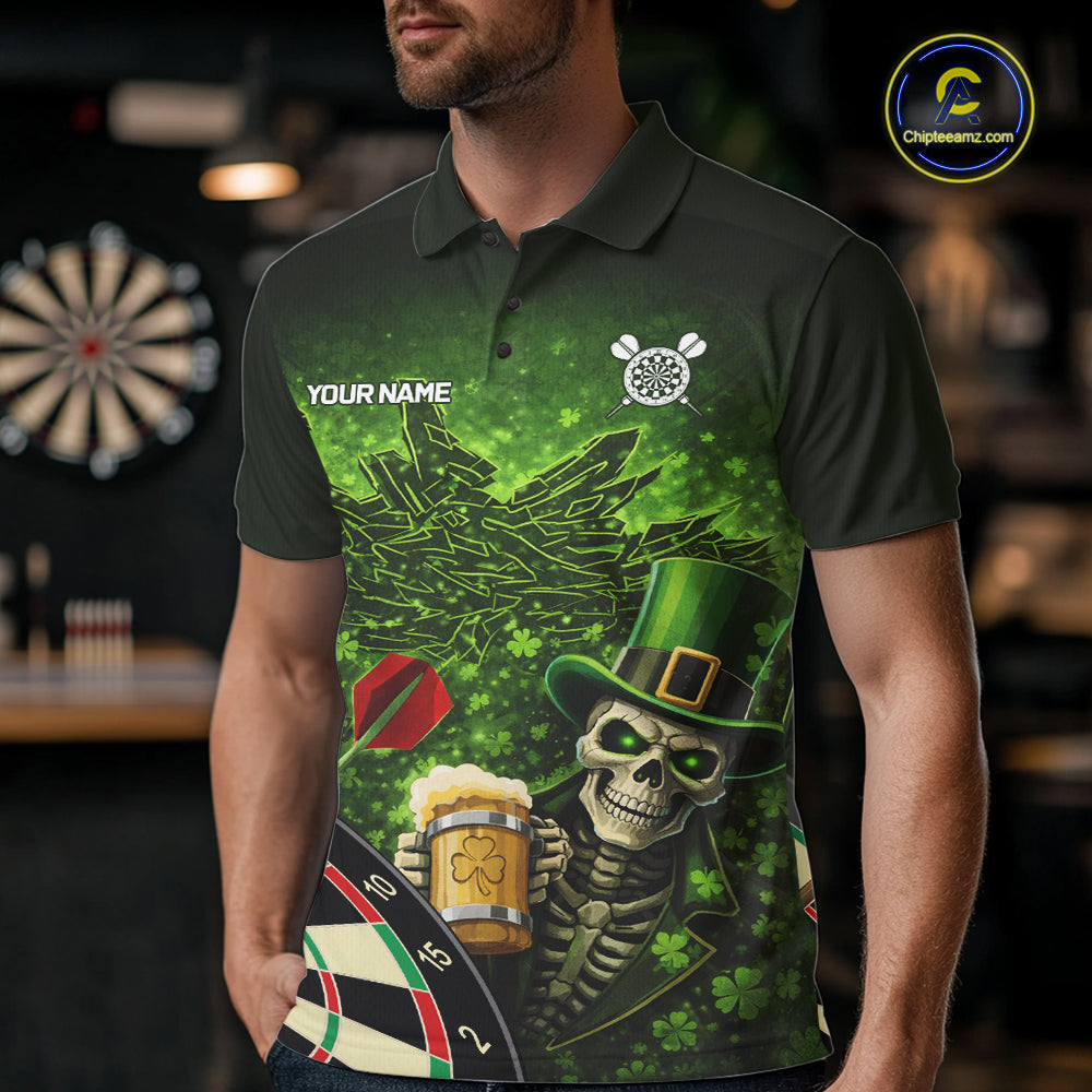 St Patrick Day Skull Darts Shirt Pocket Option For Men Custom Darts Jersey TDM5700