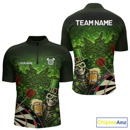 St Patrick Day Skull Darts Shirt Pocket Option For Men Custom Darts Jersey TDM5700