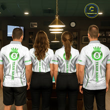 Load image into Gallery viewer, White And Green Custom Crown 8 Ball Women's Billiards Shirts, Billiard Jersey Team Polo &amp; 1/4 Zip TDM6055