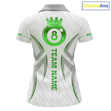 Load image into Gallery viewer, White And Green Custom Crown 8 Ball Women's Billiards Shirts, Billiard Jersey Team Polo &amp; 1/4 Zip TDM6055