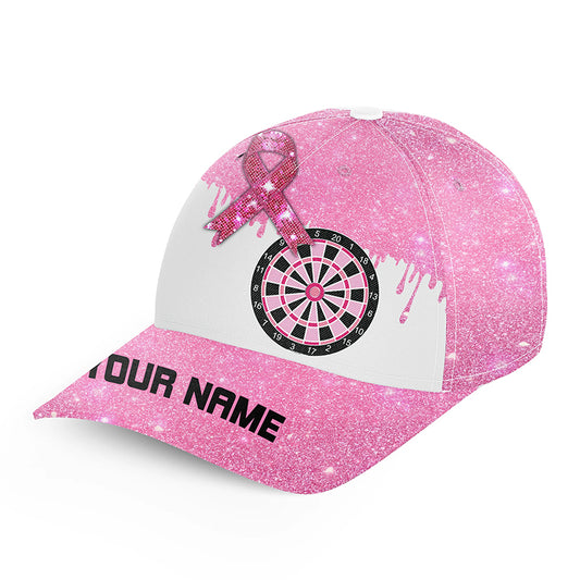 Pink Glitter Ribbon Dartboard Breast Cancer Awareness Darts Caps, Custom Top Darts Hat Gifts TDM1795