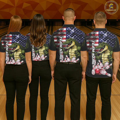 Bowling Team Wearing Smoke American Alligator Bowling Polo Shirts Back View
