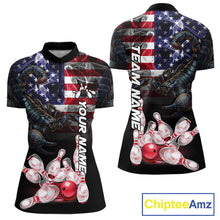 Load image into Gallery viewer, Smoke American Flag Scorpion Bowling Quarter Zip Shirt For Women Custom Patriotic Bowling Team Jersey