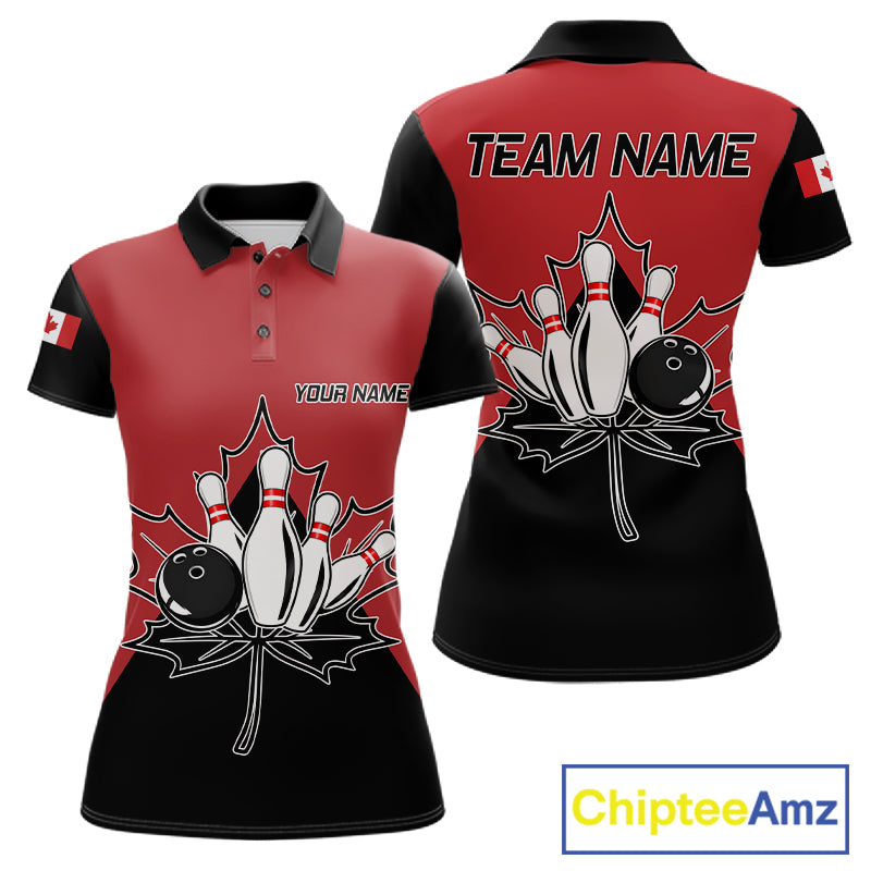 Canada Bowling Custom Polo Shirt For Women Personalized Bowling League Team Jersey
