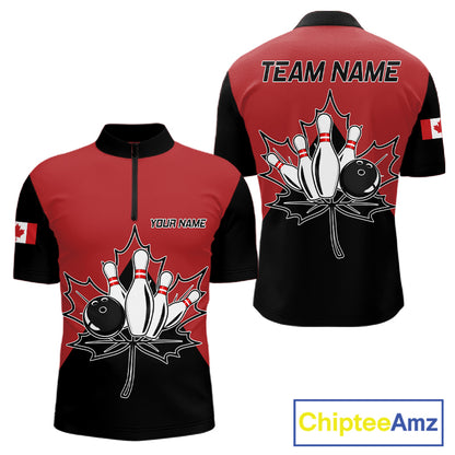 Canada Bowling Quarter Zip Shirt For Men Custom Canada Bowling Team Jersey