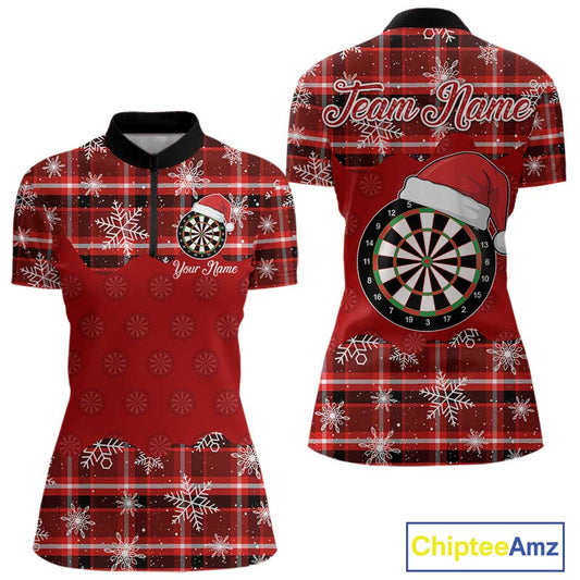 Funny Santa Dartboard Womens Darts Shirt Custom Red Plaid Snowflake Christmas Darts Jerseys Gifts TDM5182