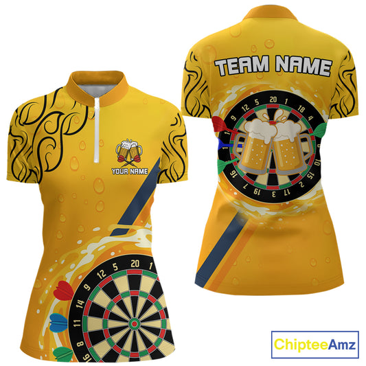 Personalized Funny Beer Tribal Darts Shirt For Women Custom Drinking Dart Team Jersey Polo & 1/4 Zip TDM5434
