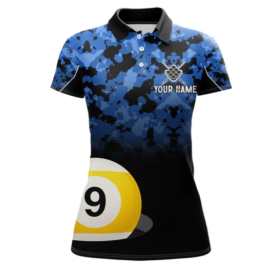 9 Ball Pool Blue Camo Custom Billiard Shirts For Women, Patriotic US Flag Billiard Team Jerseys TDM5711