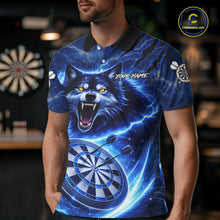 Load image into Gallery viewer, Personalized Blue Dartboard Lightning Wolf Darts Shirt For Men, Darts Team Jersey Polo &amp; 1/4 Zip TDM5918