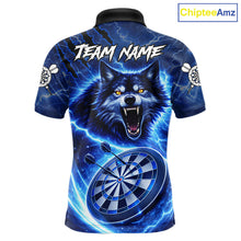 Load image into Gallery viewer, Personalized Blue Dartboard Lightning Wolf Darts Shirt For Men, Darts Team Jersey Polo &amp; 1/4 Zip TDM5918