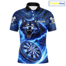 Load image into Gallery viewer, Personalized Blue Dartboard Lightning Wolf Darts Shirt For Men, Darts Team Jersey Polo &amp; 1/4 Zip TDM5918