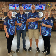 Load image into Gallery viewer, Personalized Blue Dartboard Lightning Wolf Darts Shirt For Men, Darts Team Jersey Polo &amp; 1/4 Zip TDM5918