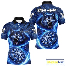 Load image into Gallery viewer, Personalized Blue Dartboard Lightning Wolf Darts Shirt For Men, Darts Team Jersey Polo &amp; 1/4 Zip TDM5918