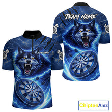 Load image into Gallery viewer, Personalized Blue Dartboard Lightning Wolf Darts Shirt For Men, Darts Team Jersey Polo &amp; 1/4 Zip TDM5918