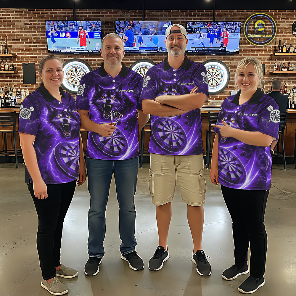 Personalized Purple Dartboard Lightning Wolf Darts Shirt For Women, Darts Team Jersey Polo & 1/4 Zip TDM5919