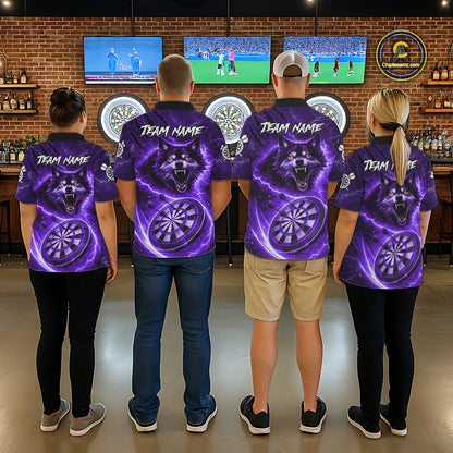 Personalized Purple Dartboard Lightning Wolf Darts Shirt For Women, Darts Team Jersey Polo & 1/4 Zip TDM5919