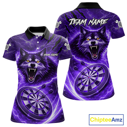 Personalized Purple Dartboard Lightning Wolf Darts Shirt For Women, Darts Team Jersey Polo & 1/4 Zip TDM5919
