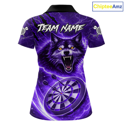 Personalized Purple Dartboard Lightning Wolf Darts Shirt For Women, Darts Team Jersey Polo & 1/4 Zip TDM5919