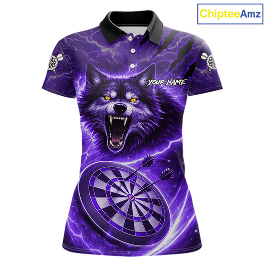 Personalized Purple Dartboard Lightning Wolf Darts Shirt For Women, Darts Team Jersey Polo & 1/4 Zip TDM5919