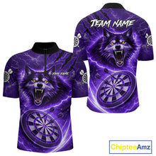 Load image into Gallery viewer, Personalized Purple Dartboard Lightning Wolf Darts Shirt For Men, Darts Team Jersey Polo &amp; 1/4 Zip TDM5919