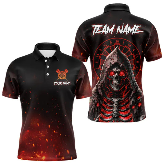 Red And Black Glowing Fire Grim Reaper Dart Shirts For Men Custom Dart Jerseys Polo & 1/4 Zip TDM3712
