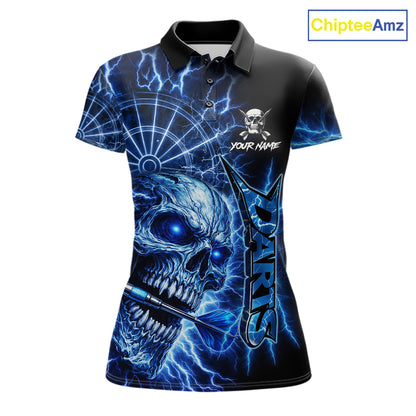 Blue Darts Skull Polo & Quarter Zip Shirt For Women Custom Thunder Lighting Darts Team Jersey TDM6061
