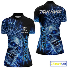 Load image into Gallery viewer, Blue Darts Skull Polo &amp; Quarter Zip Shirt For Women Custom Thunder Lighting Darts Team Jersey TDM6061