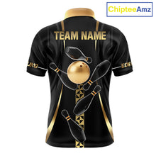 Load image into Gallery viewer, Custom Black And Gold Bowling Shirt For Men, Bowling Tournament Team Jersey Polo &amp; 1/4 Zip TDM6318