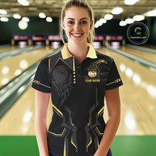 Load image into Gallery viewer, Custom Black And Gold Bowling Shirt For Women, Bowling Tournament Team Jersey Polo &amp; 1/4 Zip TDM6318