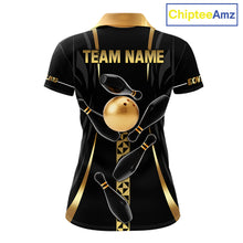 Load image into Gallery viewer, Custom Black And Gold Bowling Shirt For Women, Bowling Tournament Team Jersey Polo &amp; 1/4 Zip TDM6318