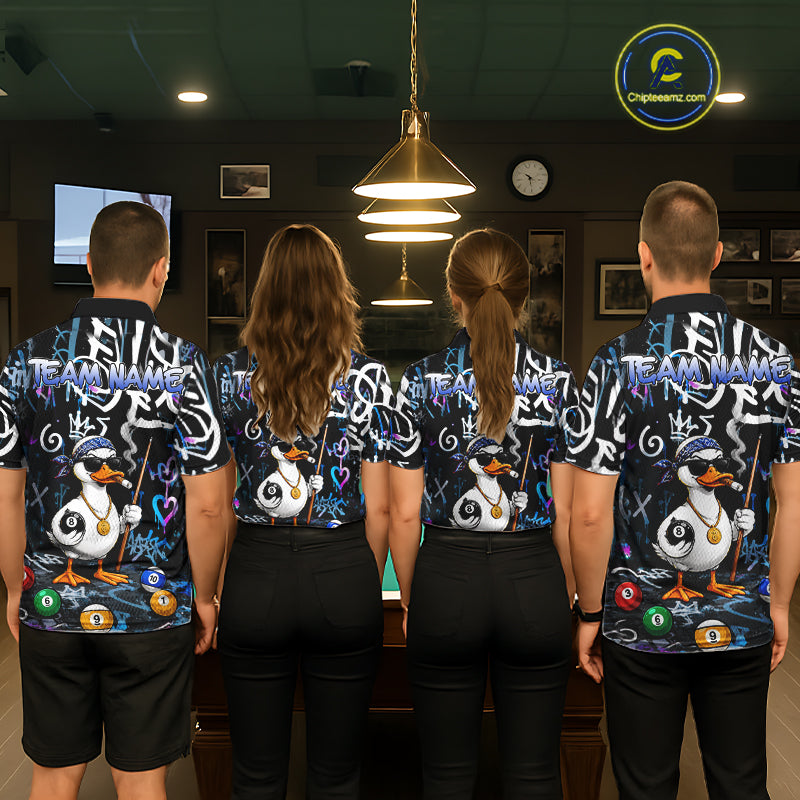 Colorful Graffiti Funny Duck 8 Ball Billiard Shirt For Men Custom Pool Team Jersey Polo & 1/4 Zip TDM6497