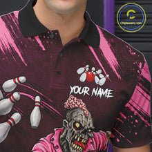 Load image into Gallery viewer, Custom Pink Funny Zombie Bowling Shirt For Men, Bowling Team League Jersey Polo &amp; Quarter Zip TDM6500