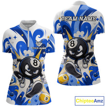 Load image into Gallery viewer, Red funny 8 ball pool graffiti billiard team jersey quarter zip shirt for women featuring bold graffiti graphics, premium custom billiard league apparel for tournament play.