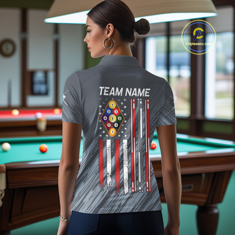 Personalized Billiard American Flag 9 Ball Pool Shirt For Women, Patriotic Billiard Team Jersey TDM7228