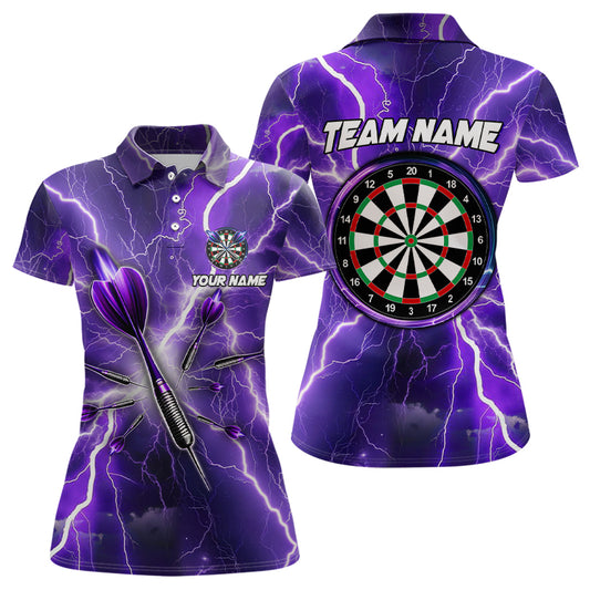 Purple Thunder Lightning Women Darts Polo & Quarter Zip Custom Dart Shirts For Women Dart Jerseys TDM3212