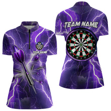 Load image into Gallery viewer, Purple Thunder Lightning Women Darts Polo &amp; Quarter Zip Custom Dart Shirts For Women Dart Jerseys TDM3212