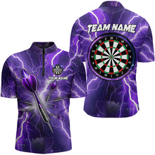 Load image into Gallery viewer, Purple Thunder Lightning Darts Polo &amp; Quarter Zip Custom Dart Shirts For Men Dart Jerseys TDM3212