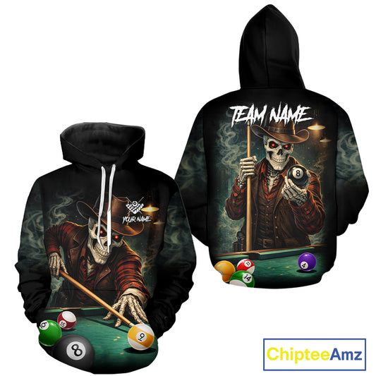 Funny Skelton Billiard Hoodie For Pool Player Custom 8 Ball Hoodie Team Jersey, Billiards Gifts TDM5713