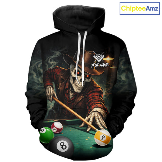 Funny Skelton Billiard Hoodie For Pool Player Custom 8 Ball Hoodie Team Jersey, Billiards Gifts TDM5713