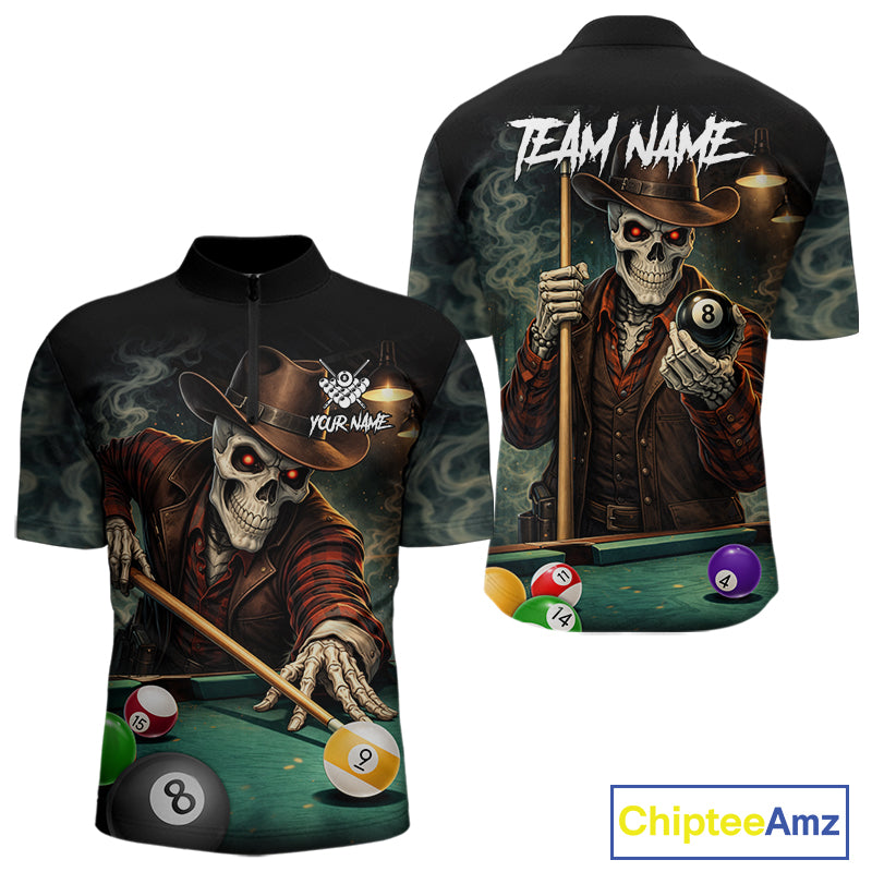Funny Skeleton Billiard Shirt For Men Custom Pool Team Jersey Polo & 1/4 Zip, Billiards Gifts TDM5713