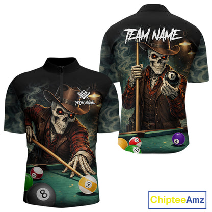 Funny Skeleton Billiard Shirt For Men Custom Pool Team Jersey Polo & 1/4 Zip, Billiards Gifts TDM5713