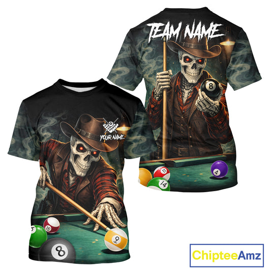 Funny Skeleton Billiard T-Shirt For Men Custom 8 Ball Pool Team Jersey, Billiards Gifts TDM5713