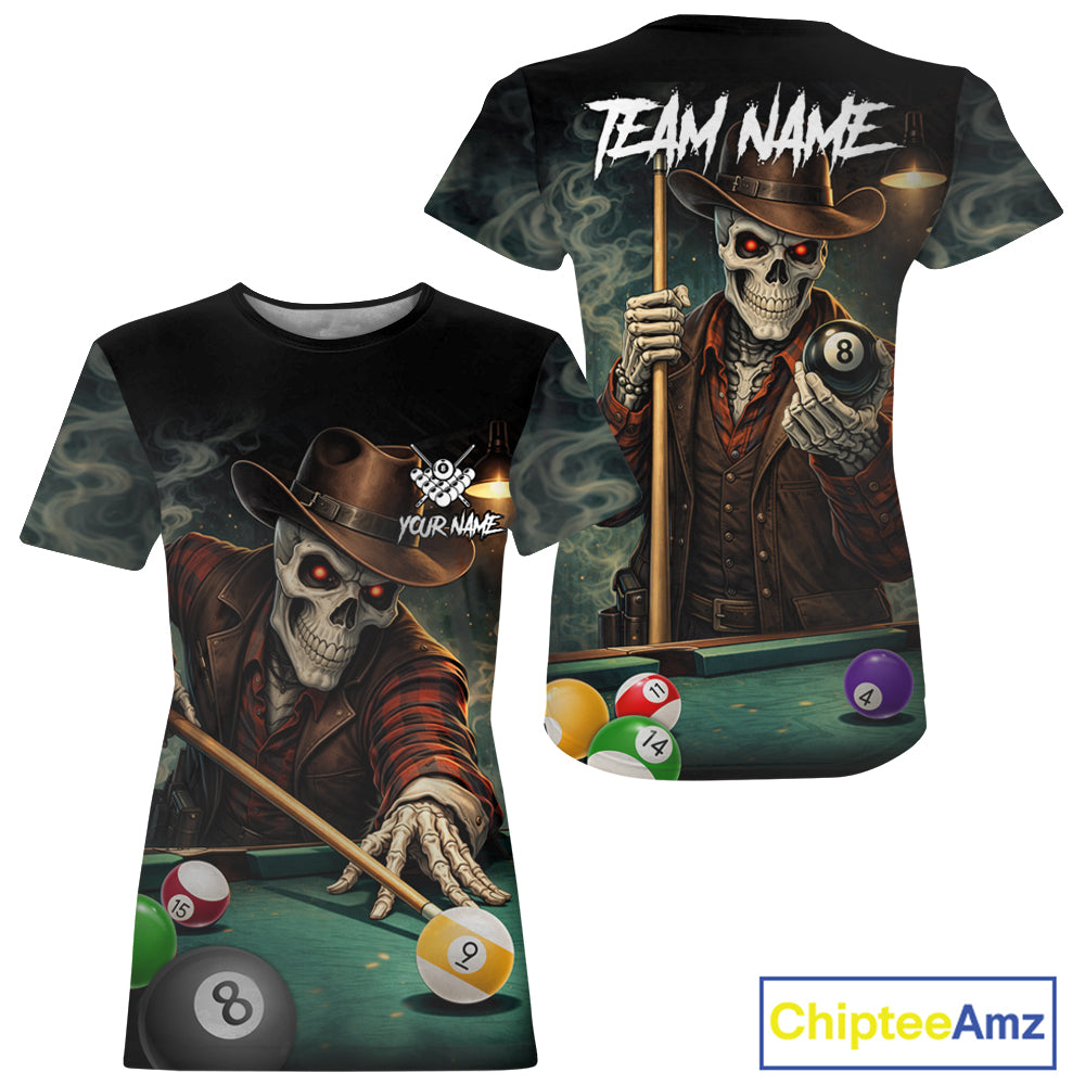 Funny Skeleton Billiard T-Shirt For Women Custom 8 Ball Pool Team Jersey, Billiards Gifts TDM5713