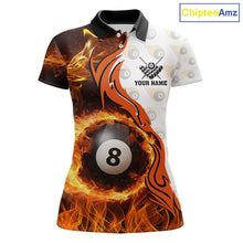 Load image into Gallery viewer, Orange Flaming 8 Ball Pool Billiard Shirt For Women Custom Billiard Team Jersey Polo &amp; 1/4 Zip TDM5925