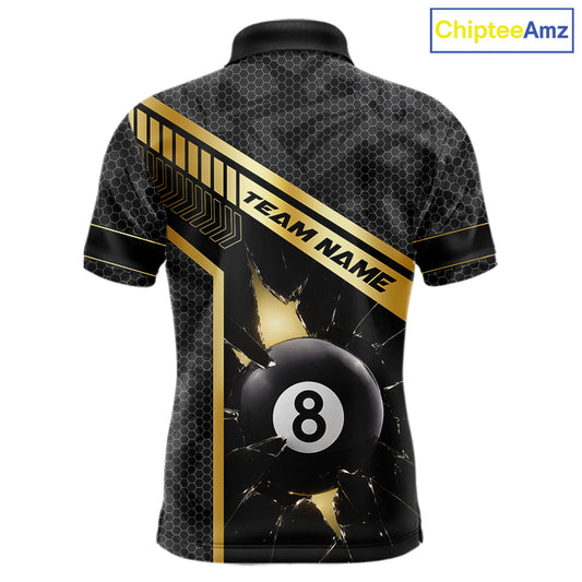 Black And Gold 8 Ball Break Glass Billiard Shirt For Men Custom Pool Team Jersey Polo & 1/4 Zip TDM6069