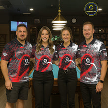Load image into Gallery viewer, Red Grunge 8 Ball Pool Custom Billiard Shirts For Women, Billiard Team Jerseys Polo 1/4 Zip TDM6073