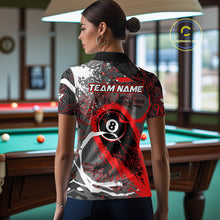 Load image into Gallery viewer, Red Grunge 8 Ball Pool Custom Billiard Shirts For Women, Billiard Team Jerseys Polo 1/4 Zip TDM6073