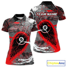 Load image into Gallery viewer, Red Grunge 8 Ball Pool Custom Billiard Shirts For Women, Billiard Team Jerseys Polo 1/4 Zip TDM6073