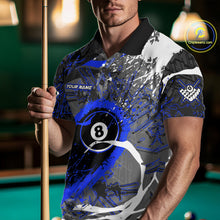 Load image into Gallery viewer, Blue Grunge 8 Ball Pool Custom Billiard Shirts For Men, Billiard Team Jerseys Polo 1/4 Zip TDM6074